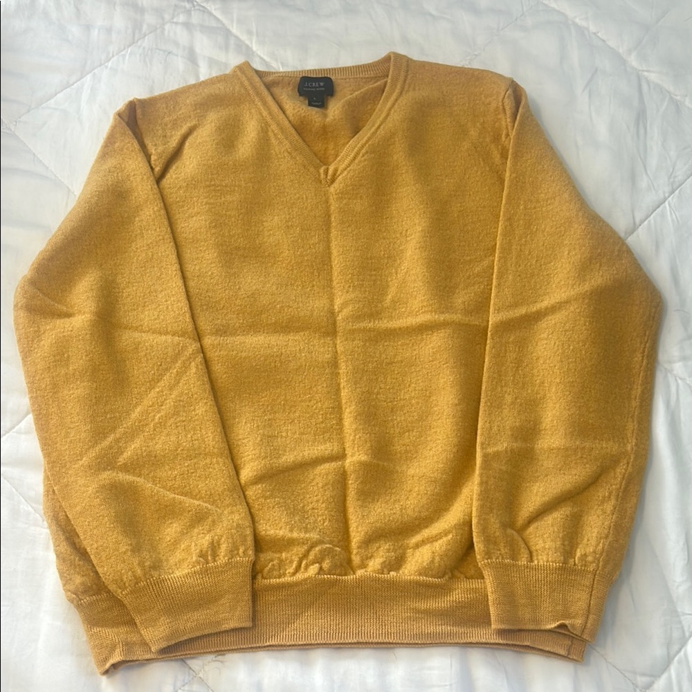 J. Crew Gold Crew Neck Sweater with Relaxed Fit and Ribbed Cuffs